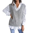 thumbnail image 3 of Manxivoo Sweater Vest Women, Women Autumn and Winter Casual Solid Color V Neck Knit Sweater Vest Cable Knitted Sleeveless Checked Knitwear Tanks Sweaters for Women Hot Pink, 3 of 8