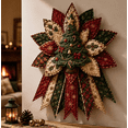 thumbnail image 6 of Christmas Patchwork Wreath Set for Front Door Wall Decoration, 11.8Inch Christmas Tree Quilted Poinsettia DIY Sewing Kit, Farmhouse Hand‑Sew Craft Material for Xmas Holiday Ornament, 6 of 7