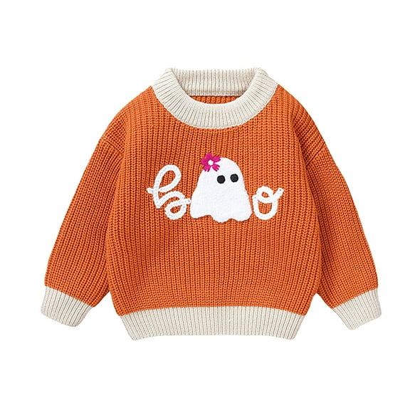Coerni Toddler Boys Girls Halloween Sweater Orange Spook Knit Baby Sweater Long Sleeve Crewneck Pullover Sweatshirt