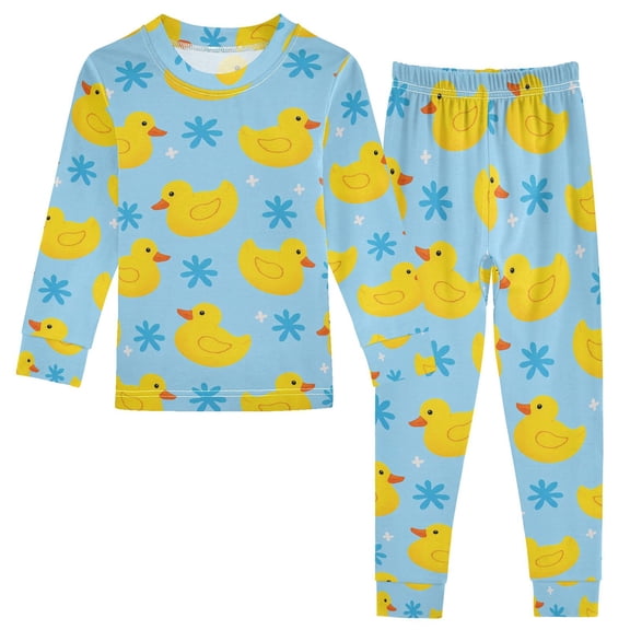 joogoo Cartoon Ducks Blue 2 Piece Long Sleeve Tee and Pants Cotton Pajama Set 5Y