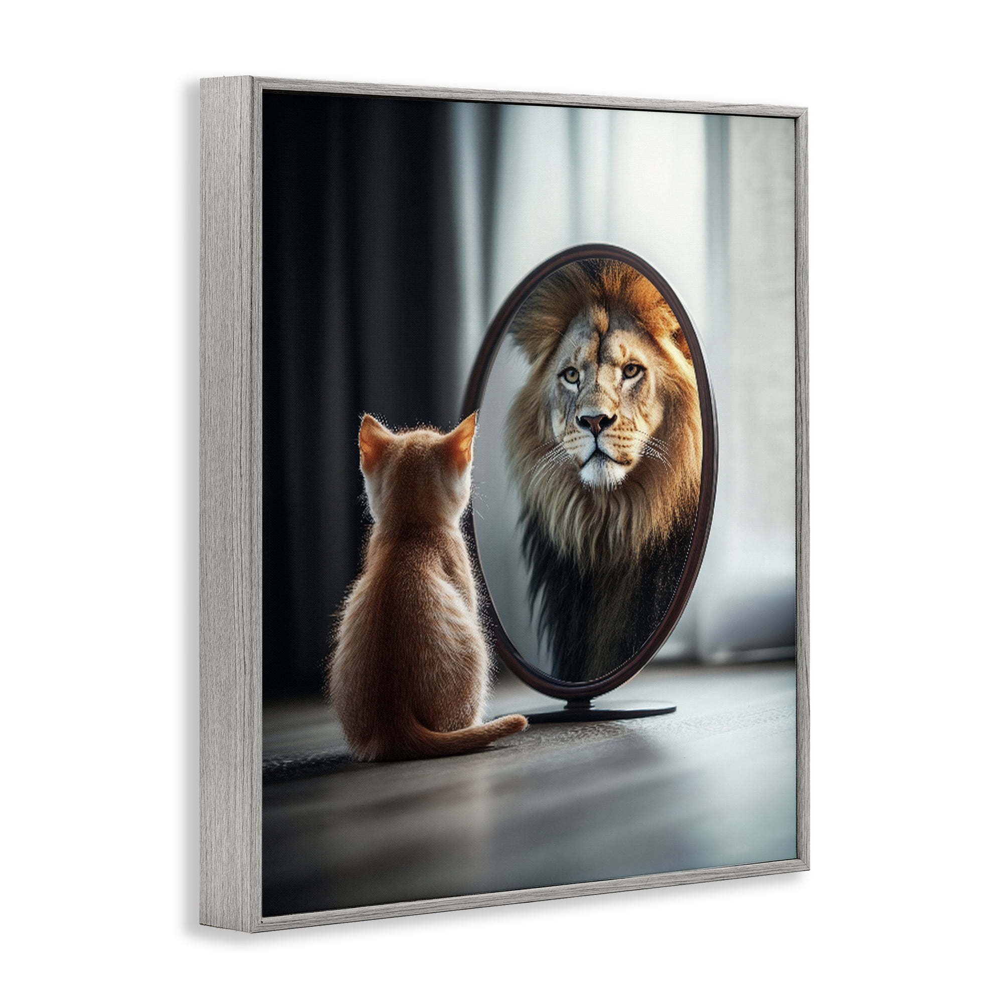 Stupell Industries Kitten Becomes Lion Illusion Gray Framed Giclee Art, design by Scott Stulberg