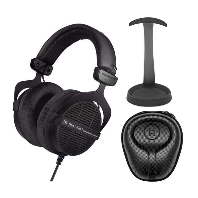 Beyerdynamic DT 990 PRO Studio Headphones (Ninja Black, Limited Edition) with Knox Gear Aluminum Stand and Hard Shell Case Bundle (3 Items)