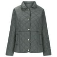 thumbnail image 7 of Women Quilted Barn Jacket Snap Button Diamond Long Sleeve Puffer Coat Outerwear with Pockets Warm, 7 of 7