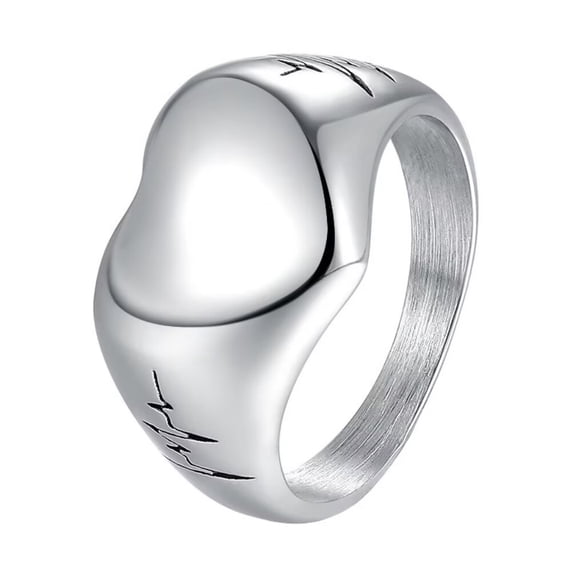 PAMTIER Men's Women's Stainless Steel Classic Polished Electrocardiogram Heart Ring Silver Size 7