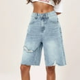 thumbnail image 2 of Women Jean Shorts Streetwear Ripped Jorts Mid Low Waisted Bermuda Shorts Hip Hop Denim Shorts Loose Y2K Jeans Blue L, 2 of 4