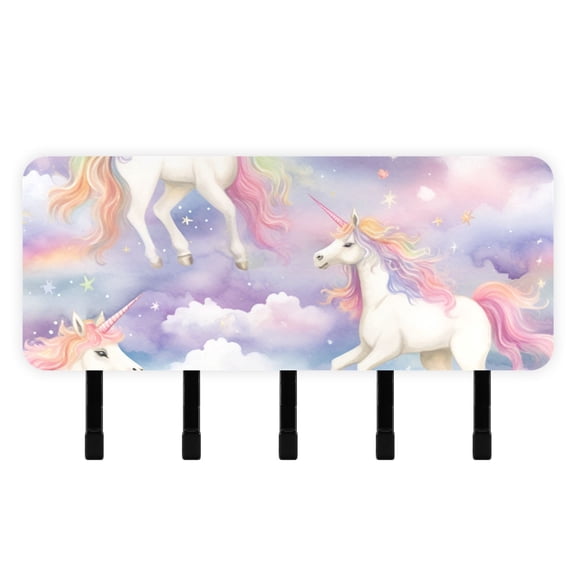 Unicorns and Rainbows Clouds Stars Mail Holder Organizer Wall Mount with Shelf Key Holder Key Rack with 5 Key Hooks for Wall Decorative