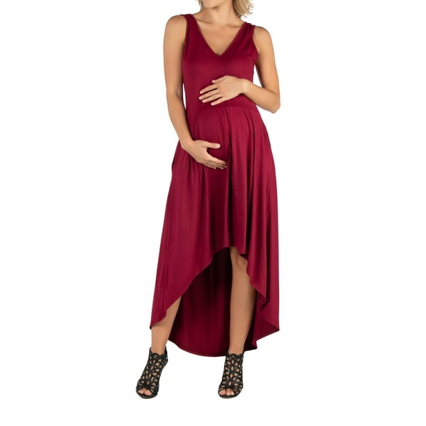 24seven Comfort Apparel Sleeveless Fit N Flare High Low Maternity Dress, M0116025, Made in USA