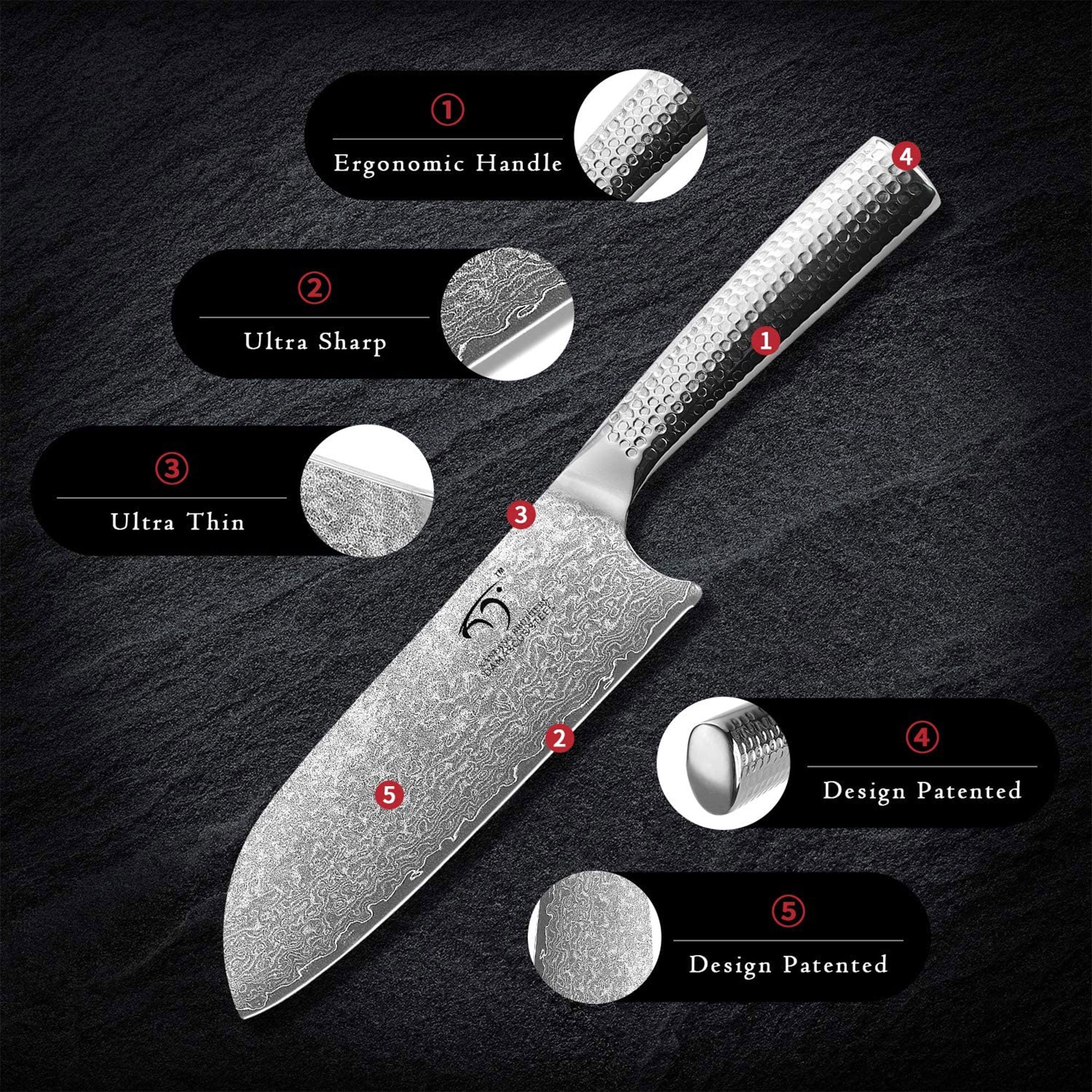 14-Pieces Damascus Kitchen Knife Set with Rubber Wood Block and White — Nanfang  Brothers Kitchenware