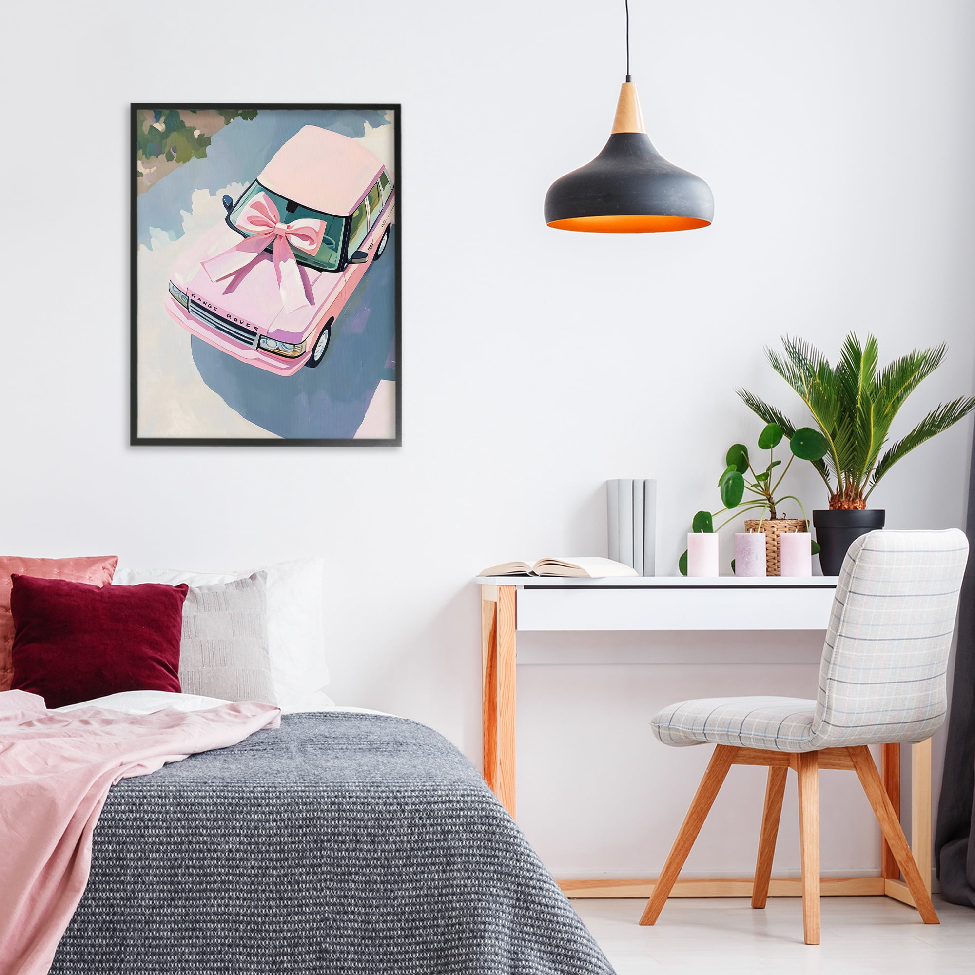 Stupell Industries Pink Luxury Rover with Ribbon Black Framed Giclee Art, design by The Prints Vibe