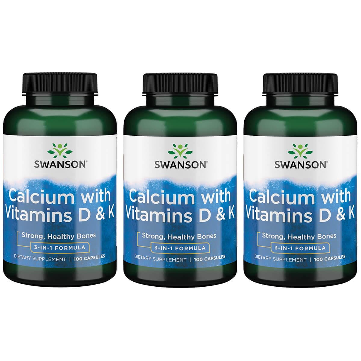 Swanson Calcium with Vitamins D & K 3 in1 Formula 100 Caps 3 Pack