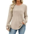 thumbnail image 2 of Htigea Long Sleeve Shirts for Women Waffle Crewneck Pullover Fall Tunic Top Dressy Casual Work Blouse with Chest Pocket Beige S, 2 of 8