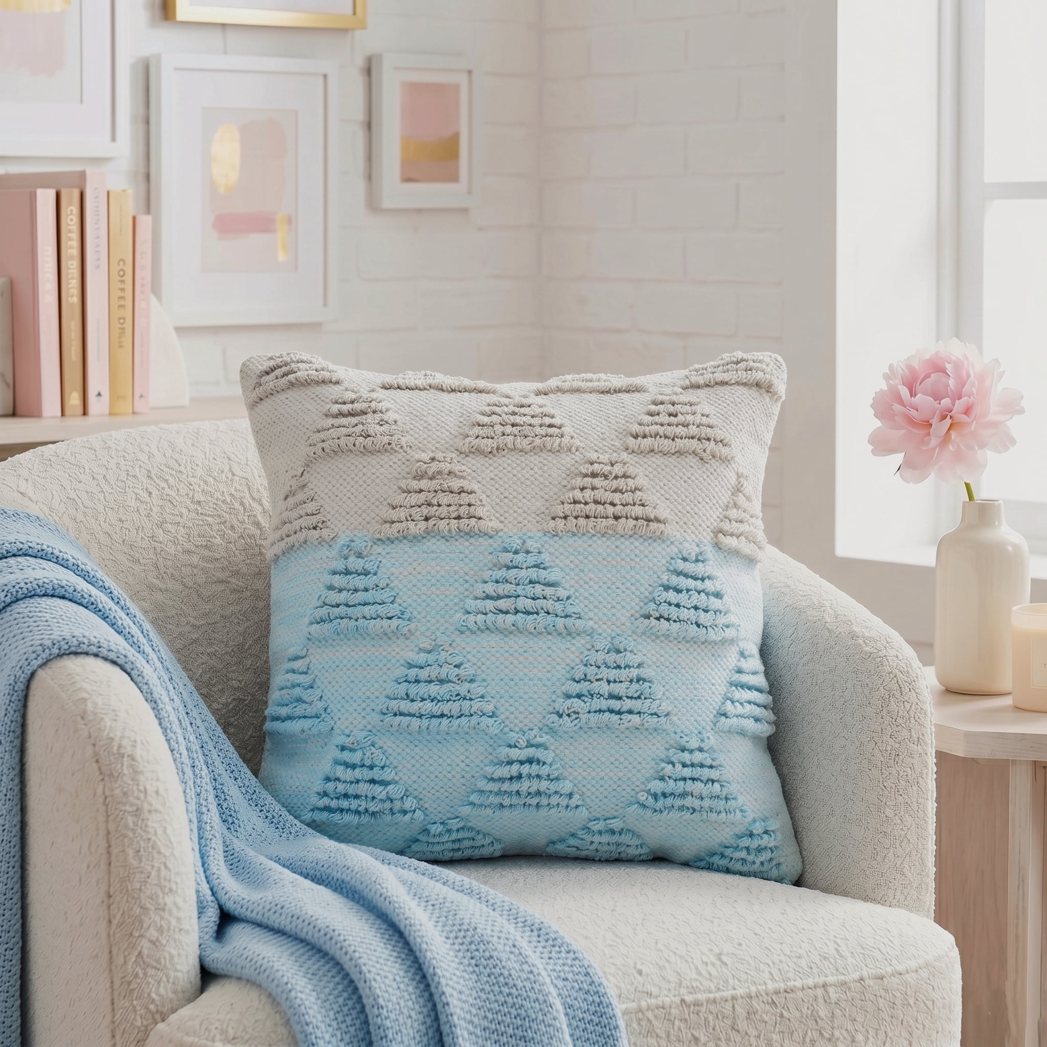 LR Home Geometric Triangle Throw Pillow, Blue / Cream, 20" Square, Count per Pack 1
