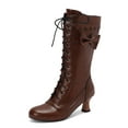 thumbnail image 2 of YLYL Women Gothic Victorian Boots Low Kitten Heel Mid Calf Boots Lace up Cute Bow Boots Witch Shoes, 2 of 9