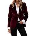 thumbnail image 2 of ClodeEU Women's Lapel Single Button Long Sleeve Velvet Blazer,Casual Slim Fit Work Office Suit Jacket ,Women's Plus S, 2 of 5