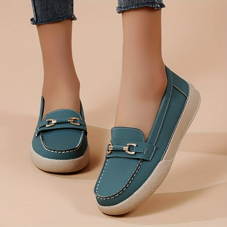 

Women s Round Toe Colorblock Flat Loafers Soft Sole Slip On Faux Leather Shoes Casual Walking Anti-skid Shoes