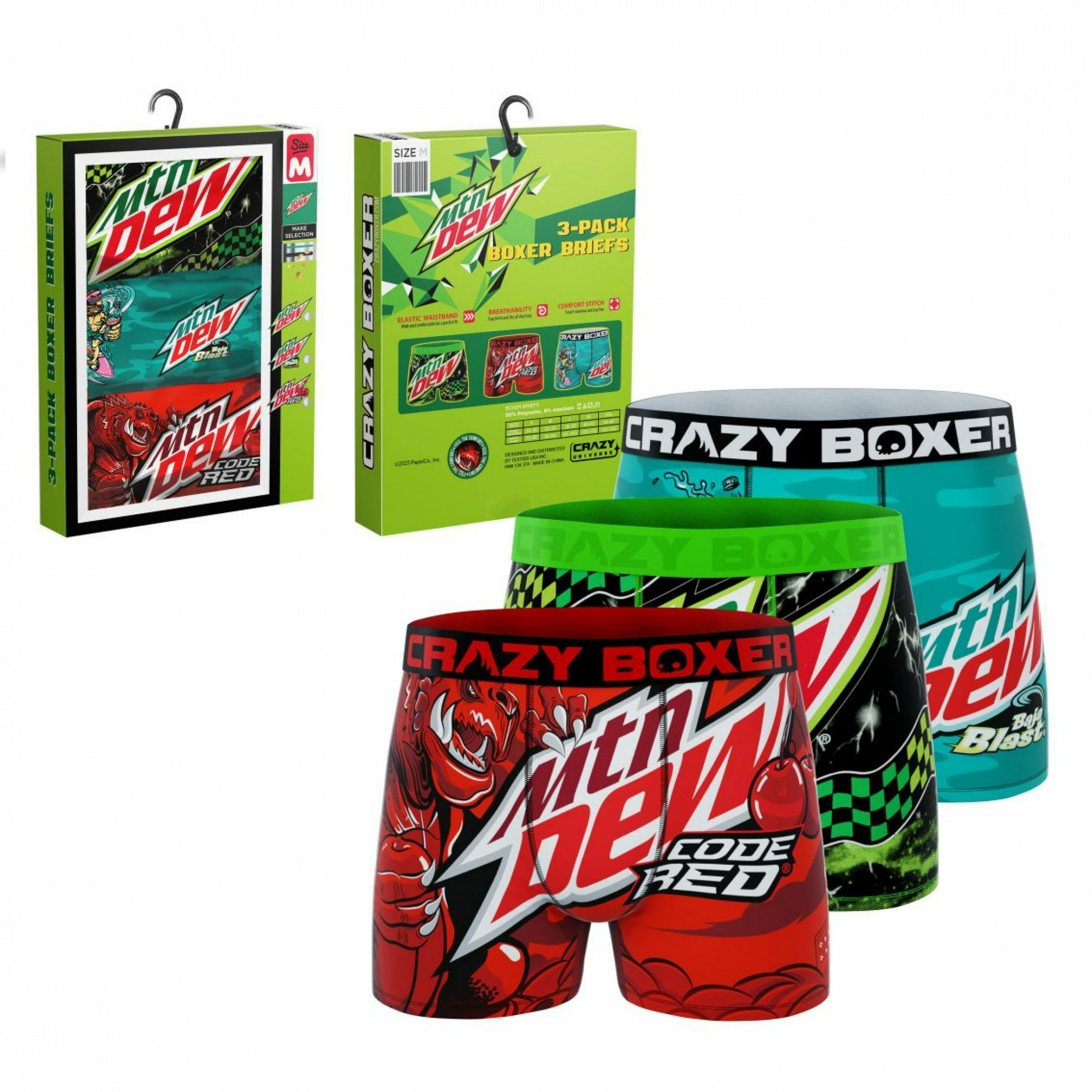 Crazy Boxers Mountain Dew Triple Flavor Boxer Briefs 3-Pack-Medium