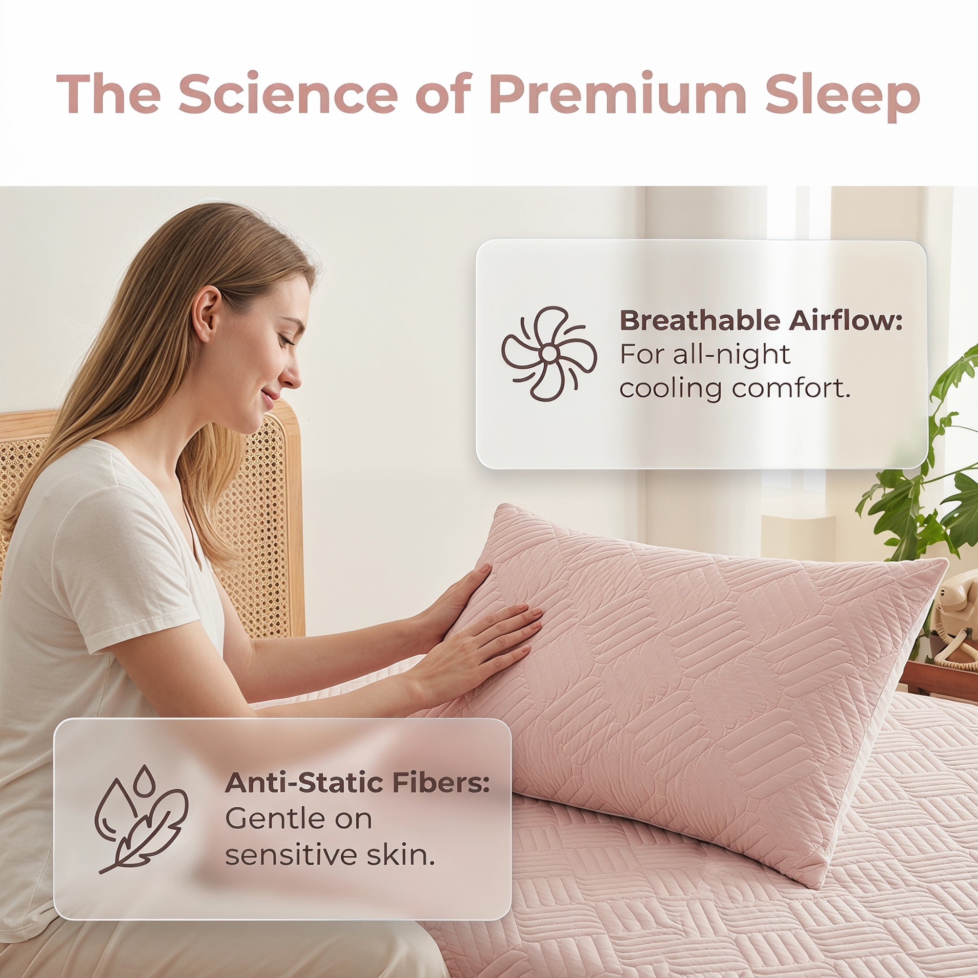 Unique Bargains 2Pcs Standard Size Breathable Cotton Pillow Protectors Queen Pink