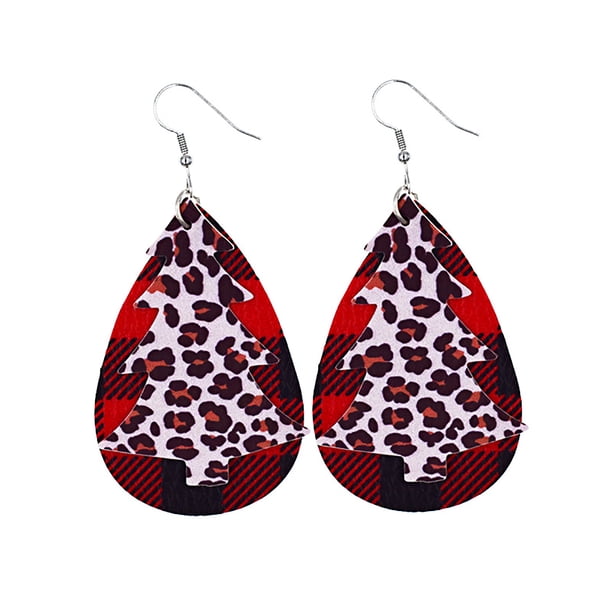 Pendientes para mujer, regalos para mujer, tendencia de moda navideña, personalidad, pendientes colgantes con patrón de cuero, joyería, regalo, pendiente de cuero