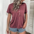 thumbnail image 2 of Wycnly Womens Shirts Casual Button Down Loose Fit Breathable Workout Tee Tops Summer Short Sleeve Round Neck Ladies Solid Tops and Blouses Wine s, 2 of 4