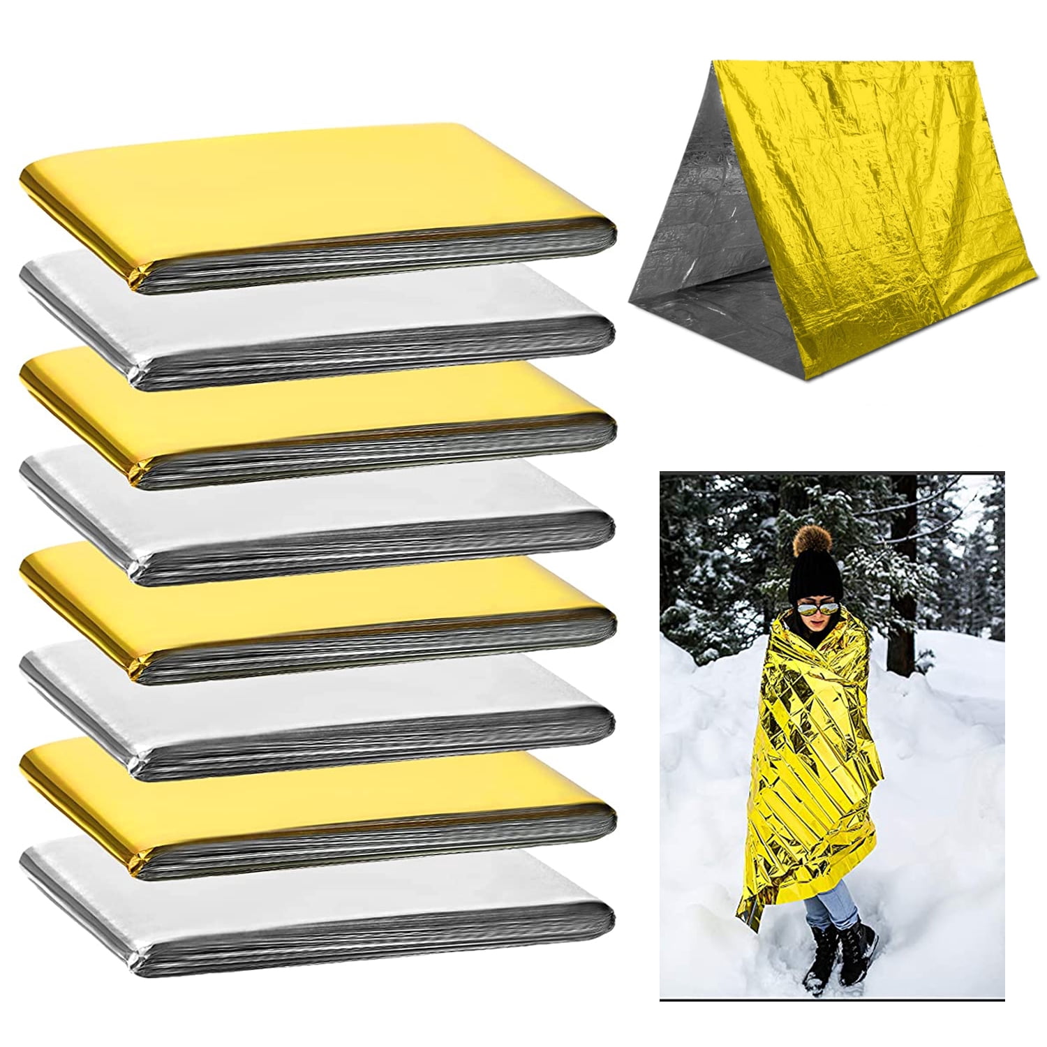 Sensch Survival Emergency Mylar Thermal Blanket, Foil Space Blanket, Body  Warmer Blanket for Outdoor, First Aid, Camping Gear, Hiking Travel, 63” x  83”, 4 Pack, Gold u0026 Silver - Walmart.com