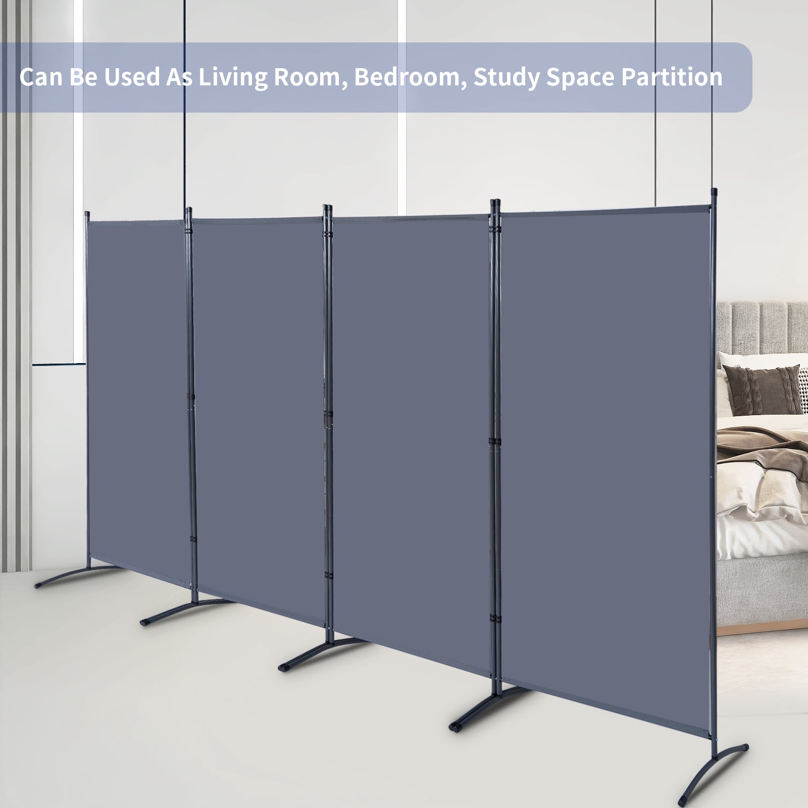 YASRKML Room Divider & Folding Privacy Screen, Gray, 136" x 71.3", 4 Count