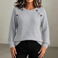 thumbnail image 4 of Xdegoge Womens Crewneck Ribbed Sweater Long Sleeve Pullover Tops with Button Shoulder Details Casual Fall Winter Knit Elegant Basic Fitted Knitwear, 4 of 7