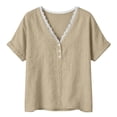 thumbnail image 5 of GUACER Womens V Neck Flowy Tee Blouses Lace Trim Short Sleeve Shirts Button Detail Casual Boho Summer Tunic Tops, 5 of 5