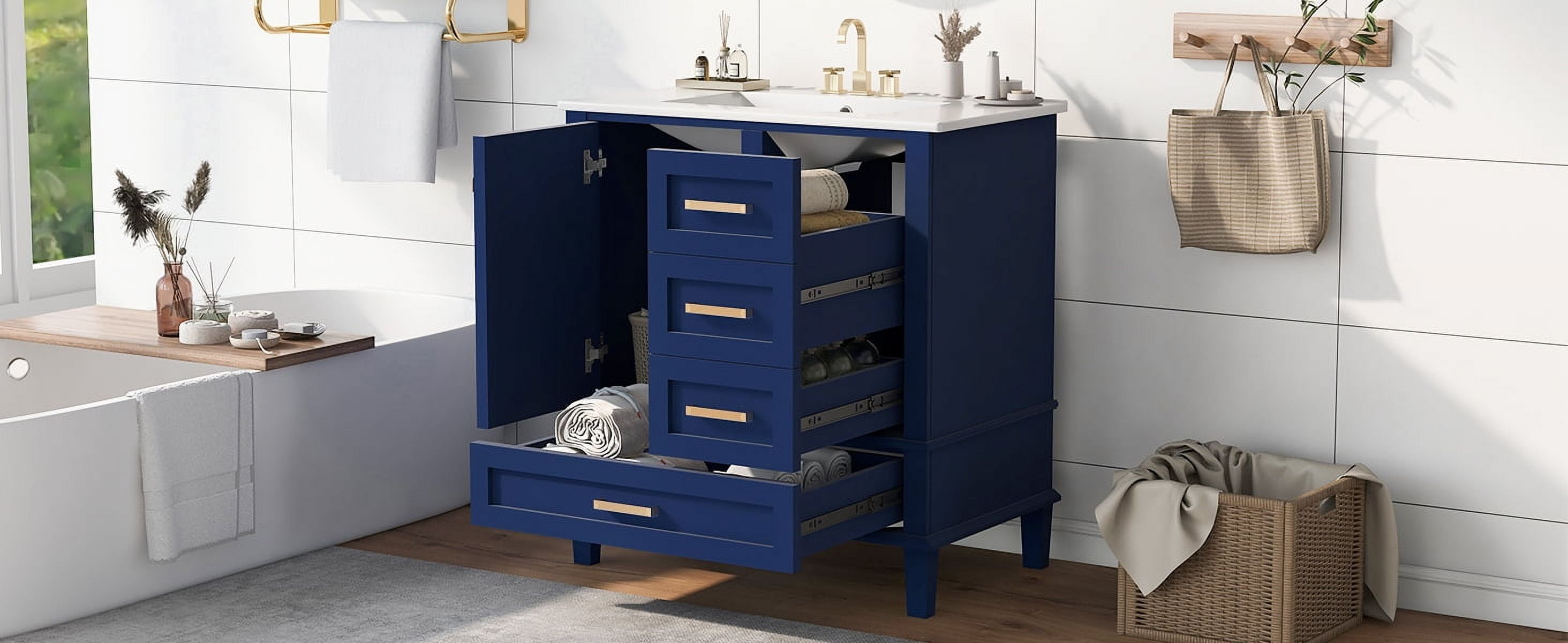 Harper & Bright Designs 30" Bathroom Vanity, Bathroom Cabinet with Sink Combo Set, Bathroom Storage Cabinet with Soft Closing Door and 3 Drawers, Blue