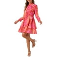 thumbnail image 4 of INSPIRE CHIC Women's Floral Long Sleeve Mini Dress Smocked Neck Ruffle Trim Chiffon Casual Dress Hot Pink XL, 4 of 6