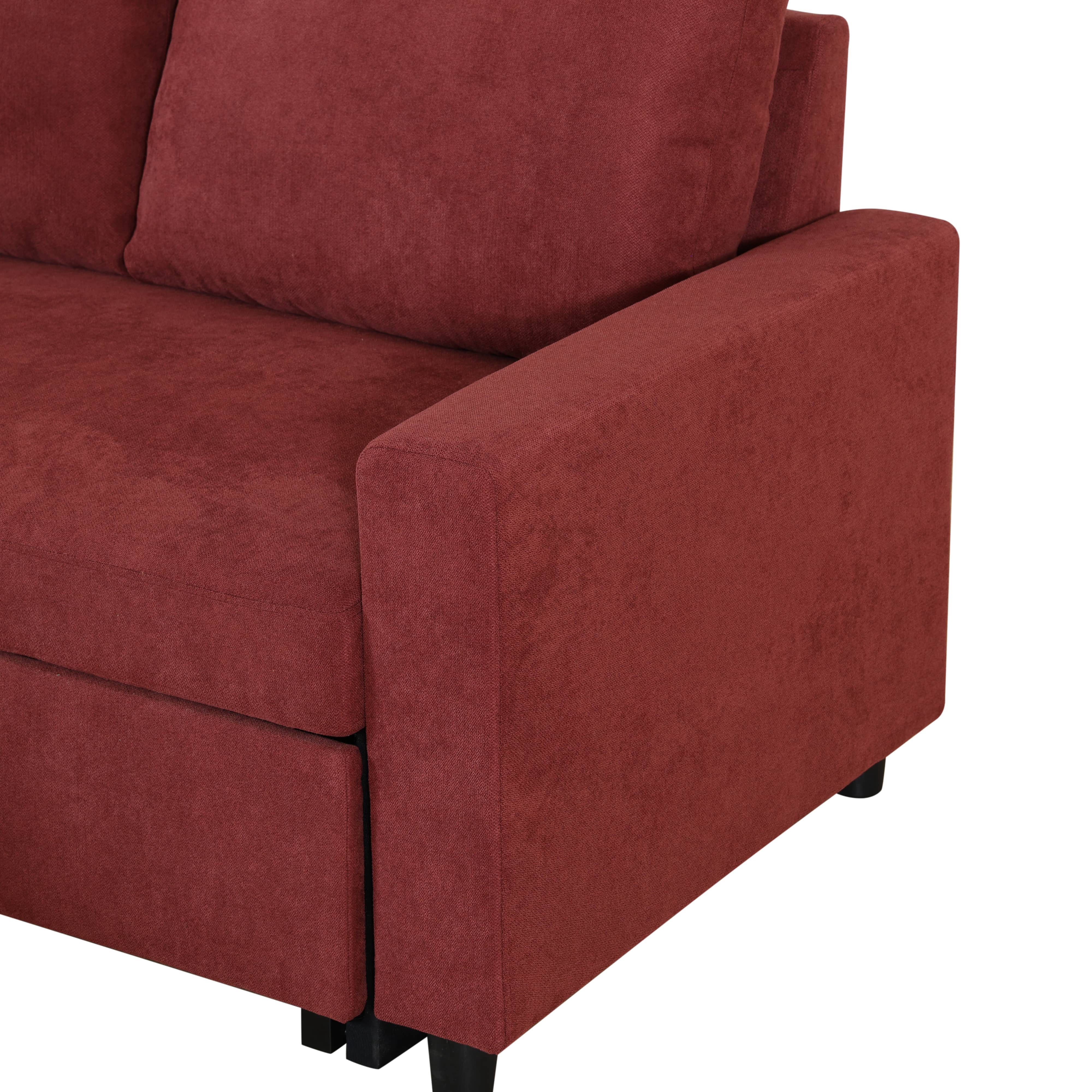 MAYEERTY 83.6" Convertible Fluffy Fabric 2-Piece Couch Upholstered Loveseat with Plush Velvet Texture Sofa Bed，Red
