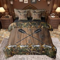 jejeloiu Lake House 7-Piece Bedding Comforter Set,Rustic Western Farmhouse King Bedding Sets,Brown Green Bed Sheets For Adult,Microfiber Bedroom Decor Reversible