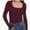 Burgundy, variant on Womens Square Neck T Shirts Long Sleeve Tops Fitted Tees