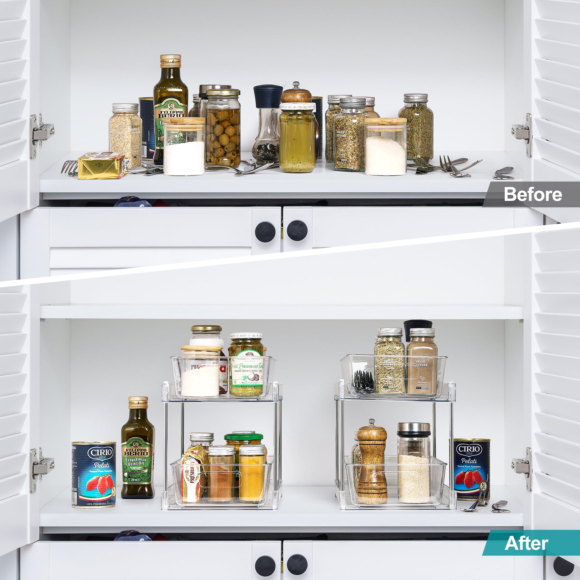 Sorbus 2-Pack 2-Tier Pull-Out Cabinet Organizers, Clear Pantry Storage Drawers