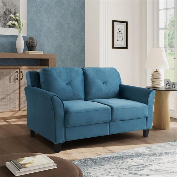 Maklaine Modern Transitional Loveseat in Blue Fabric Upholstery