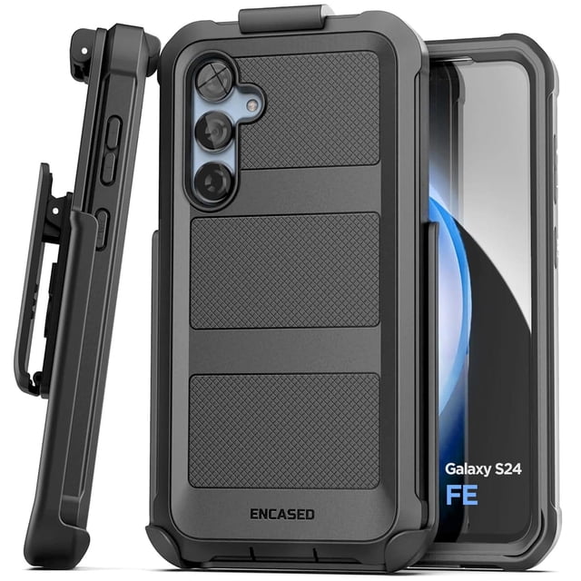Funda Rígida Encased Negro Samsung Galaxy S24 FE Uso Rudo con Protector Pantalla de Vidrio Templado
