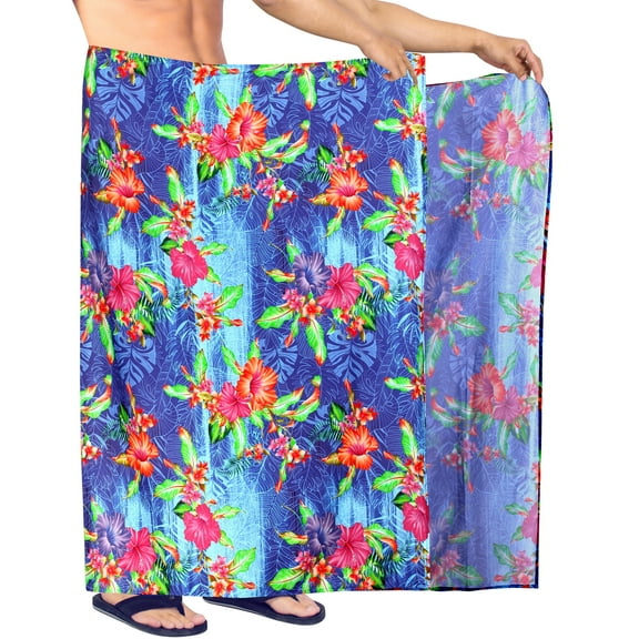 LA LEELA Men's Bath Trunk Swimwear Sarong Pareo Beach Wrap One Size Royal, Floral Summer Vacation Party