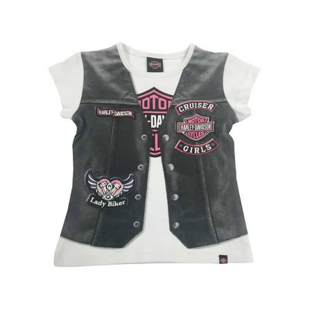 Little Girls' Printed Motorcycle Vest Short Sleeve Tee 1020627