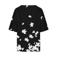 thumbnail image 4 of LEAVINGSUO Womens Cotton Button Down Shirt,Women's Ladies Fashion Casual Cropped 3/4 Sleeve Printing Loose Shirt Blouse Top Black M, 4 of 5
