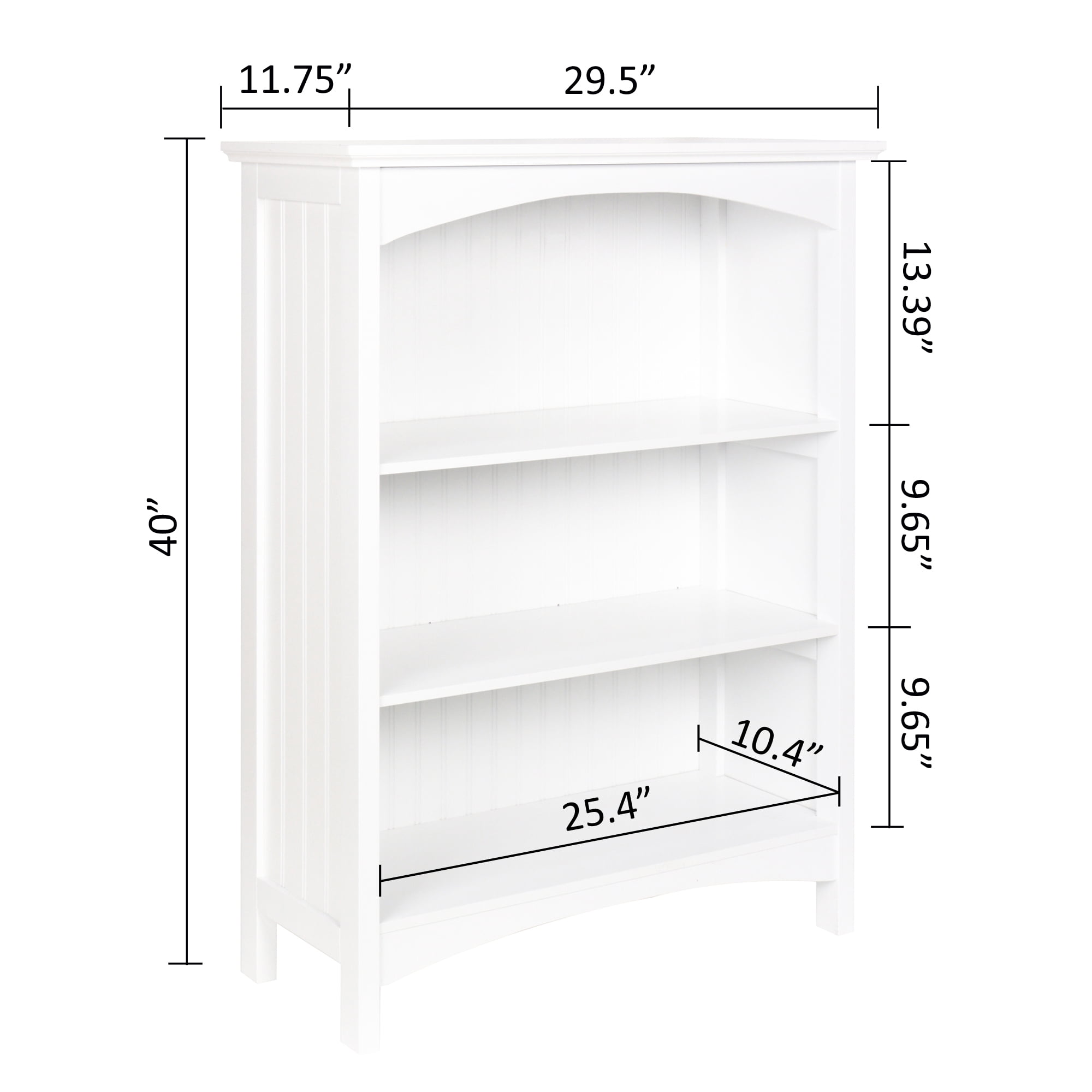 eHemco 3 Tier Storage Shelf Bookcase with 2 Arched Supports, 40 Inches Height, Cherry