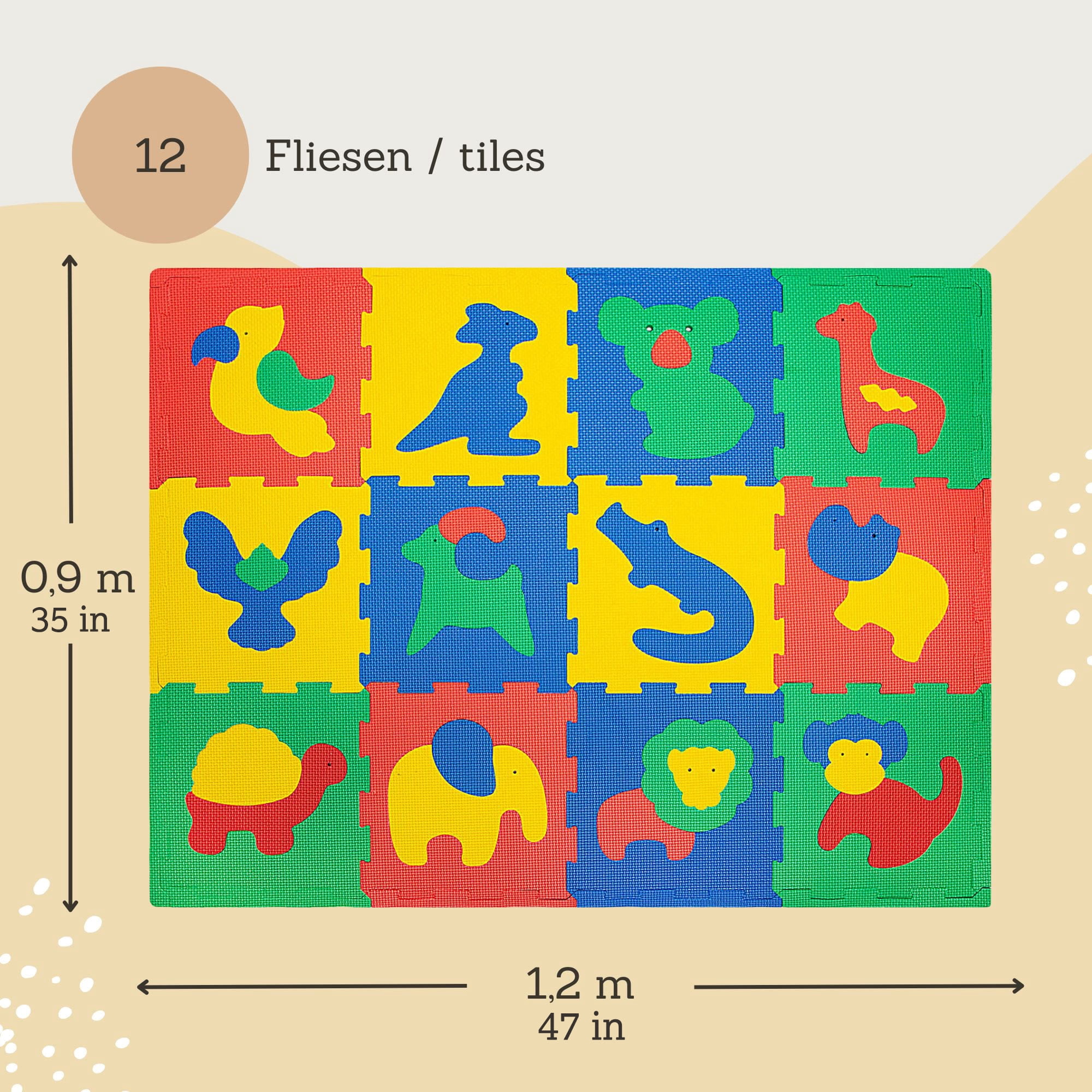 Hakuna Matte: Stylish Baby Play Mat: Safari - 47x35", 12 Foam Floor Tiles, Removable Animal Shapes, Colorful Thick Puzzle Mat For Crawling & Playtime