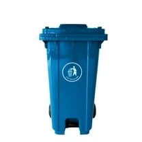 3 Pack Outdoor Trash Can with Lid, 64 Gallon Large Trash Can,Rolling Trash Bin with Footrest for Outdoors, Garage, Backyard and Patio (Blue)