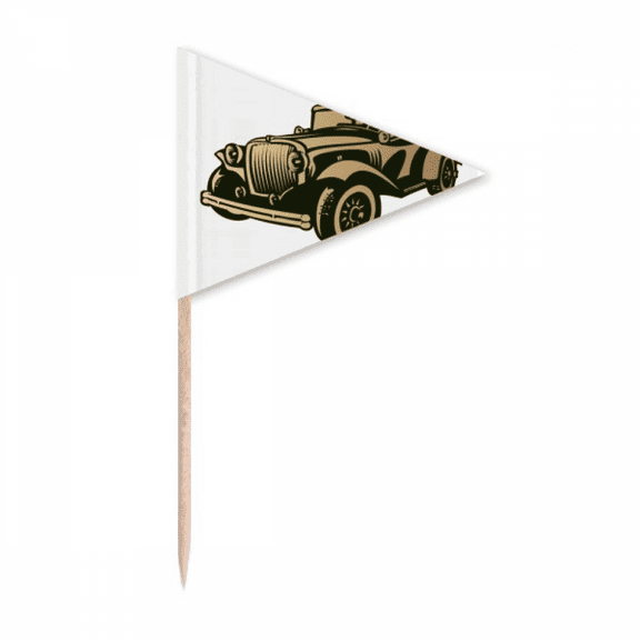 Black Classic Cars Outline Pattern Toothpick Triangle Cupcake Toppers Flag