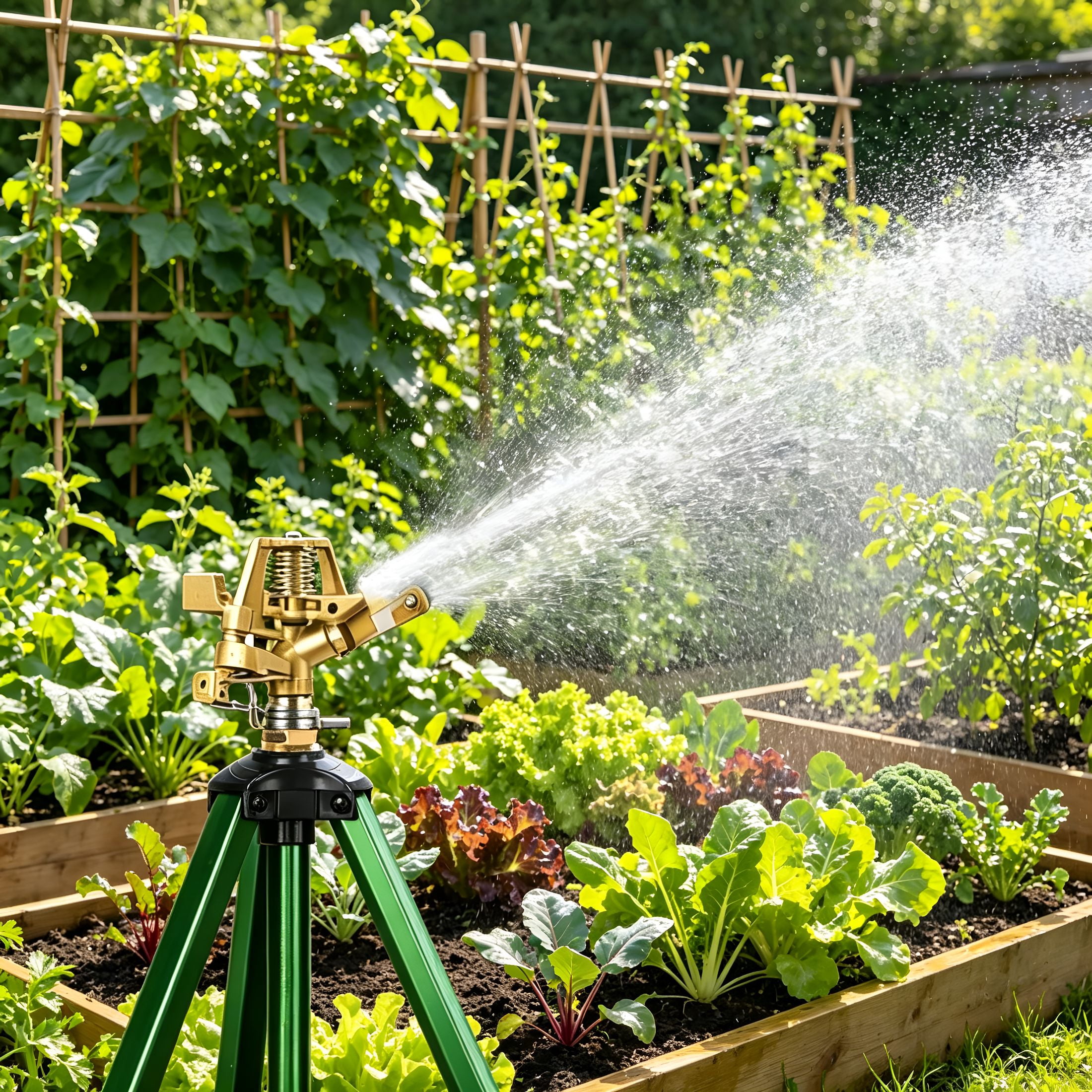 HIBIBUD Impact Sprinkler on Tripod Base,360° Adjustable Brass Sprinkler Head with Stakes,Heavy Duty Metal Tripod Lawn Sprinkler for Large Area Lawn,Yard&Garden Irrigation,1 Pack