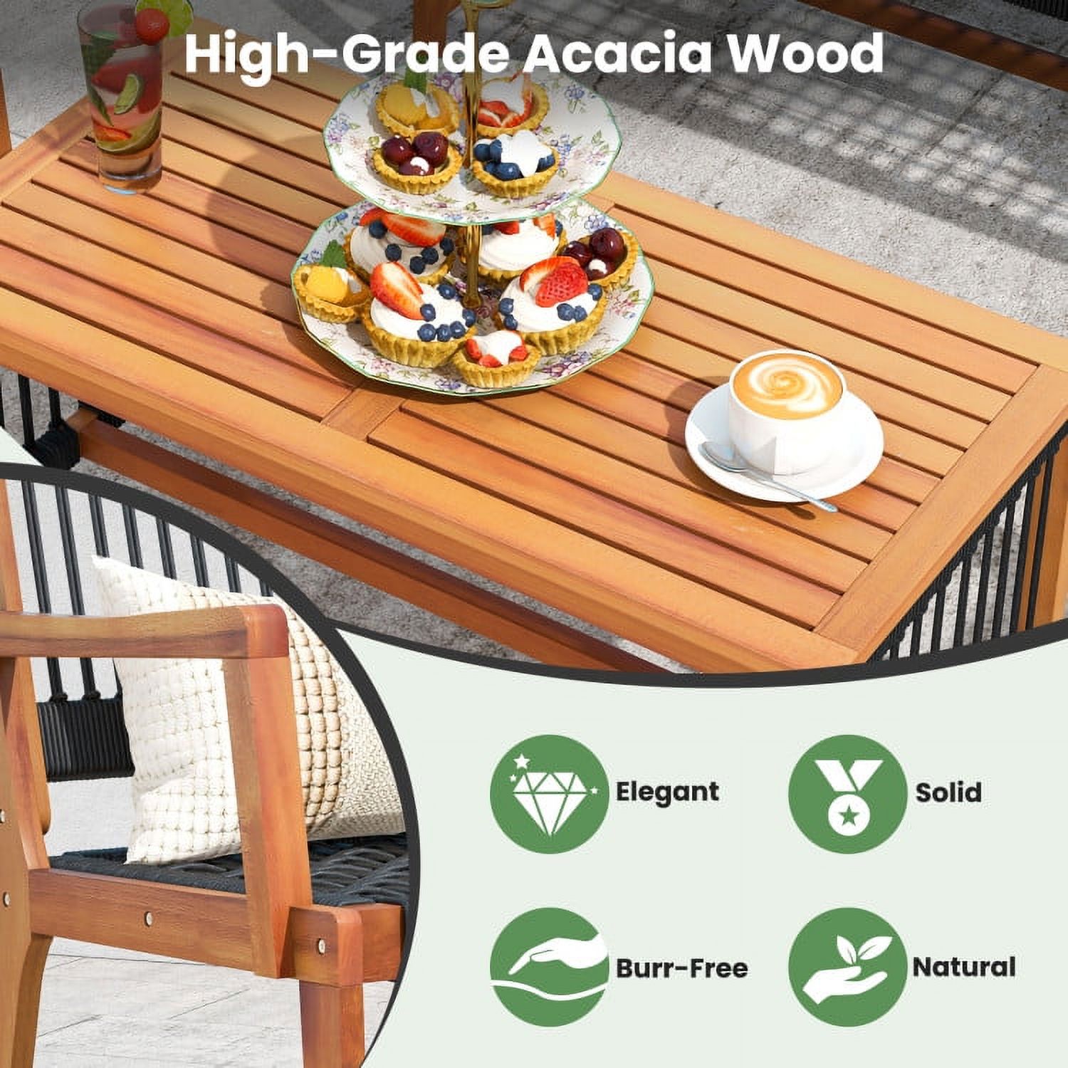 Aimee Lii 4 Pieces Acacia Wood Patio Furniture Set, Patio Table and Chairs Set, Outdoor Patio Set