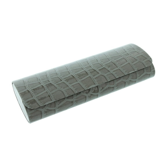 Elegant Shiny Eyeglass Case With Magnetic Front Closure Faux Crocodile In Gray