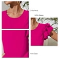 thumbnail image 5 of Women Crew Neck Blouse Cap Ruffle Sleeve Pure Color Loose Fitting Casual Summer Shirt Rose Red XL, 5 of 6