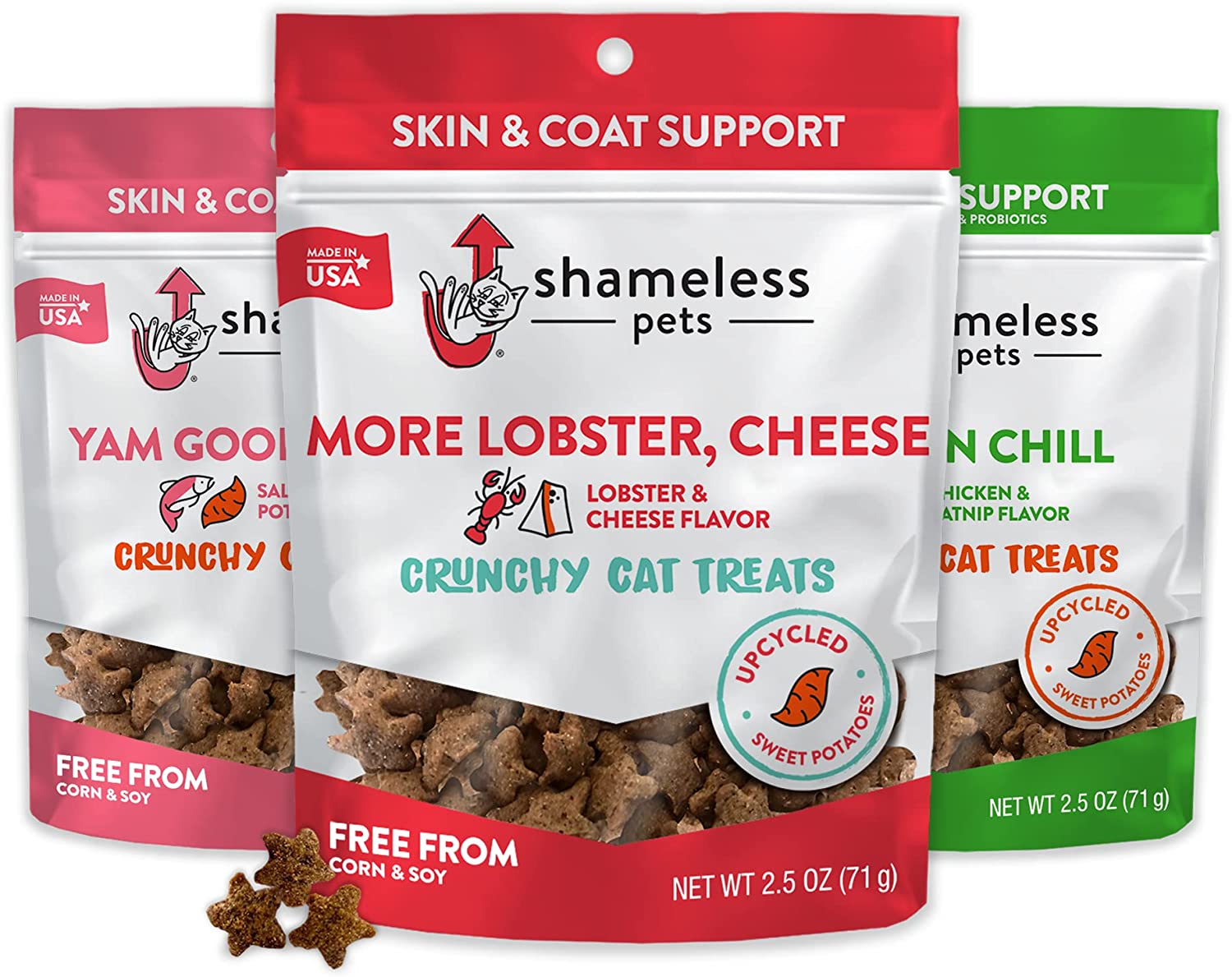 Shameless Pets Crunchy Treats for Cats Catnip N Chill, Yam Good Salmon