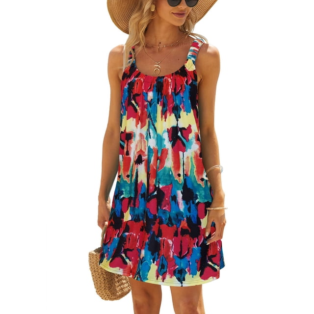 Vestido de verano para mujer, talla grande, sin mangas, elegante, holgado, vestido de túnica de playa