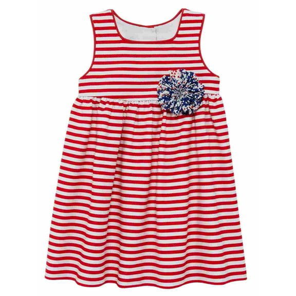 Infant Girls Red White & Blue Striped Dress Patriotic Summer Sun Dress 3/6M