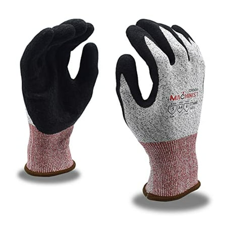 

10-Pack of Cordova 3734NRM Machinist 13-Gauge Work Gloves HPPE/Glass Shell Black Crinkle Latex Palm Coating ANSI Cut Level A4 Medium